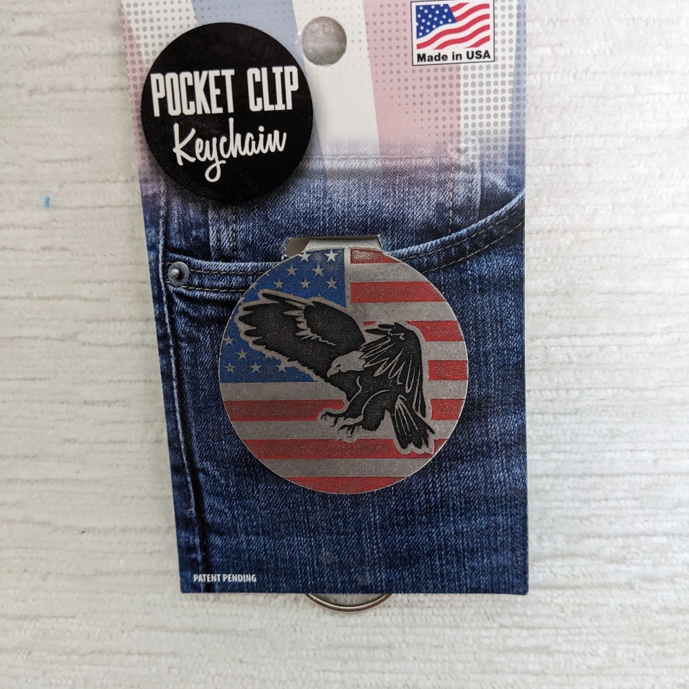 American Flag Eagle Pocket Clip Keychain